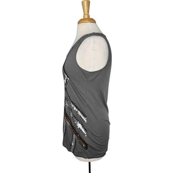 GARNET HILL Art Deco Sequin Rayon Stretch Gray Tank Top Size Small Womens #32594 - Picture 2 of 9